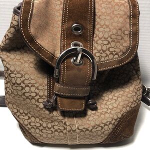 Coach 9764 SMALL Soho Brown Signature C Canvas Backpack w/Suede Trim